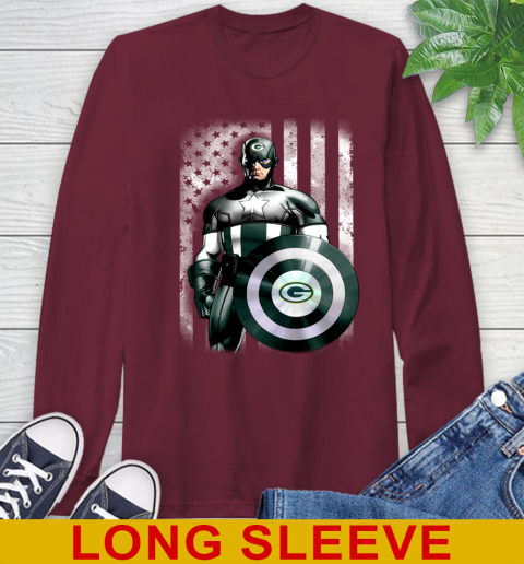 Green Bay Packers NFL Football Captain America Marvel Avengers American Flag Shirt Long Sleeve T-Shirt 7