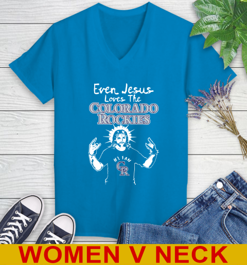 Colorado Rockies MLB Baseball Even Jesus Loves The Rockies Shirt Women's V-Neck T-Shirt 7