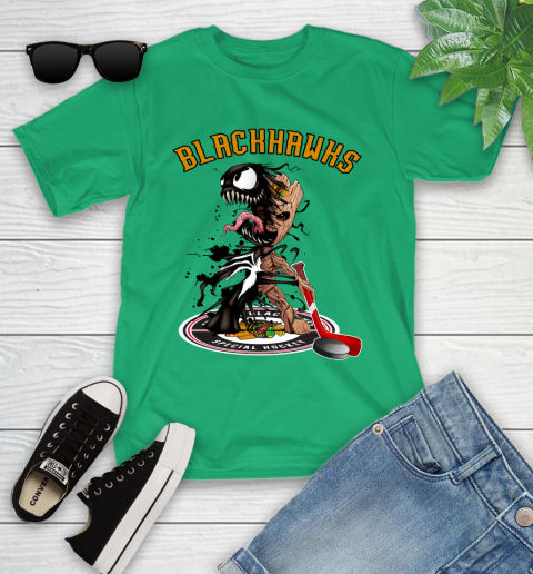 NHL Chicago Blackhawks Hockey Venom Groot Guardians Of The Galaxy Youth T-Shirt 6