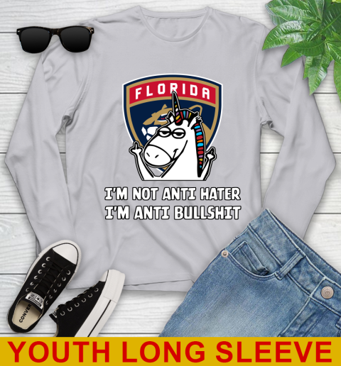 Florida Panthers NHL Hockey Unicorn I'm Not Anti Hater I'm Anti Bullshit Youth Long Sleeve 6