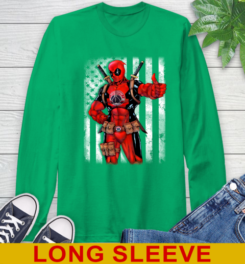 NBA Basketball Washington Wizards Deadpool American Flag Shirt Long Sleeve T-Shirt 8