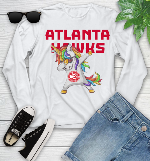 Atlanta Hawks NBA Basketball Funny Unicorn Dabbing Sports Youth Long Sleeve