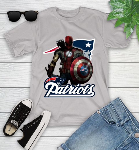 NFL Captain America Thor Spider Man Hawkeye Avengers Endgame Football New England Patriots Youth T-Shirt 12