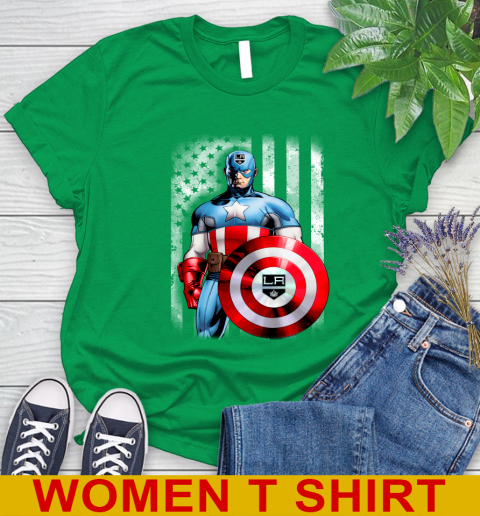 Los Angeles Kings NHL Hockey Captain America Marvel Avengers American Flag Shirt Women's T-Shirt 7