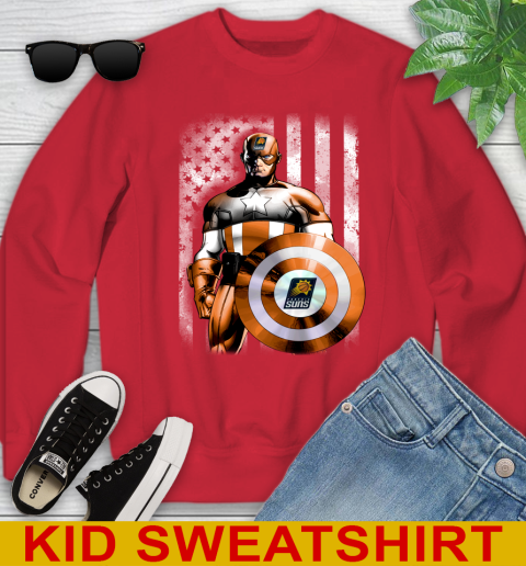 Phoenix Suns NBA Basketball Captain America Marvel Avengers American Flag Shirt Youth Sweatshirt 7