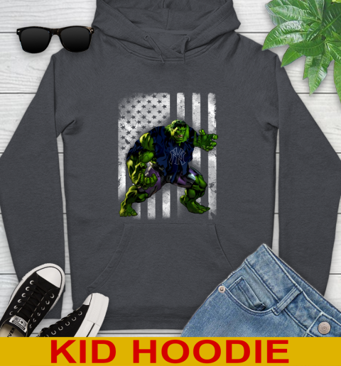 New York Yankees Hulk Marvel Avengers MLB Baseball American Flag Youth Hoodie 9