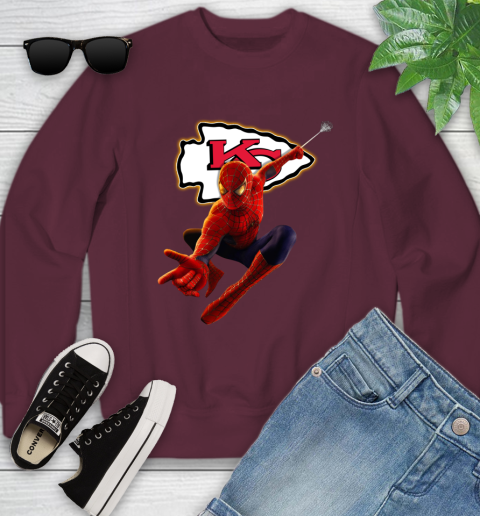 NFL Spider Man Avengers Endgame Football Kansas City Chiefs Youth Sweatshirt 5
