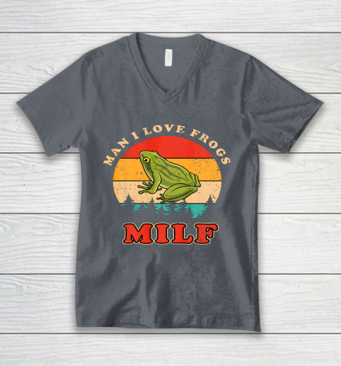 MILF Man I Love Frogs Funny Retro Frog V-Neck T-Shirt 4