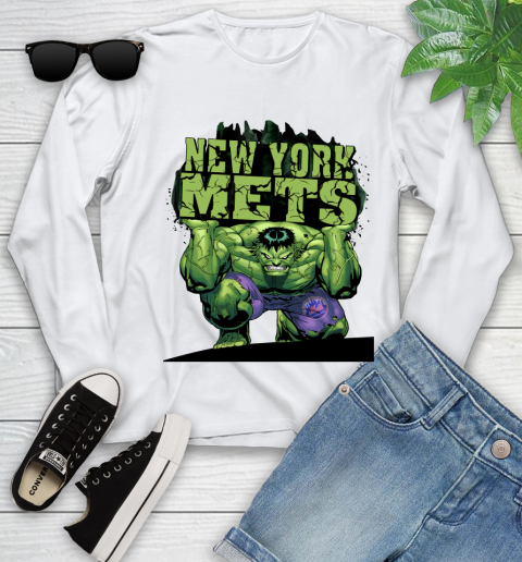 New York Mets MLB Baseball Incredible Hulk Marvel Avengers Sports Youth Long Sleeve