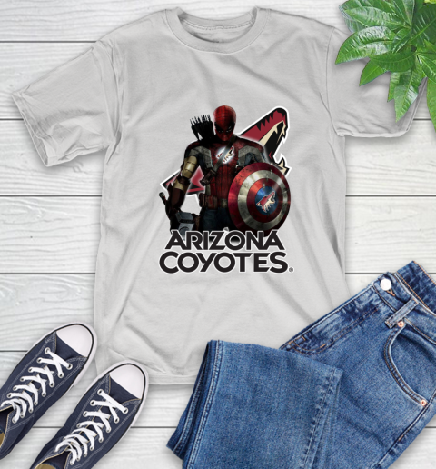 NHL Captain America Thor Spider Man Hawkeye Avengers Endgame Hockey Arizona Coyotes T-Shirt