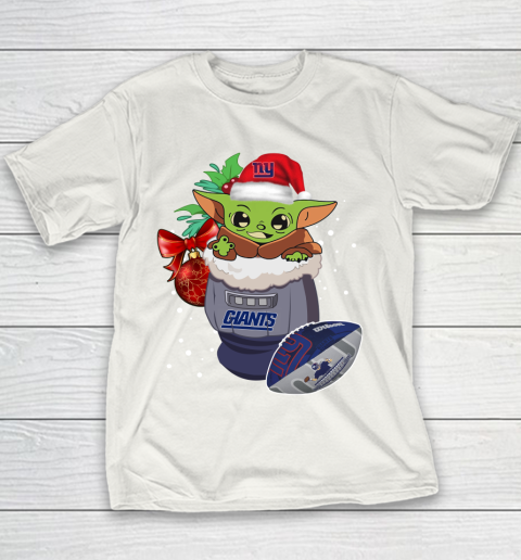 New York Giants Christmas Baby Yoda Star Wars Funny Happy NFL Youth T-Shirt 3