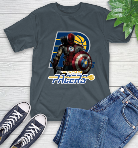 Indiana Pacers NBA Basketball Captain America Thor Spider Man Hawkeye Avengers T-Shirt 9
