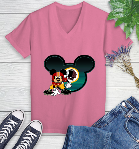 NFL Washington Redskins Mickey Mouse Disney Football T Shirt Women's V-Neck T-Shirt 13