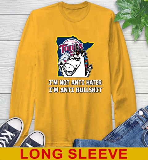 Minnesota Twins MLB Baseball Unicorn I'm Not Anti Hater I'm Anti Bullshit Long Sleeve T-Shirt 3