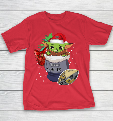 New Orleans Saints Christmas Baby Yoda Star Wars Funny Happy NFL Youth T-Shirt 9