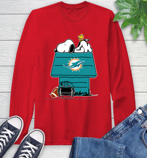 Miami Dolphins NFL Football Snoopy Woodstock The Peanuts Movie Long Sleeve T-Shirt 10