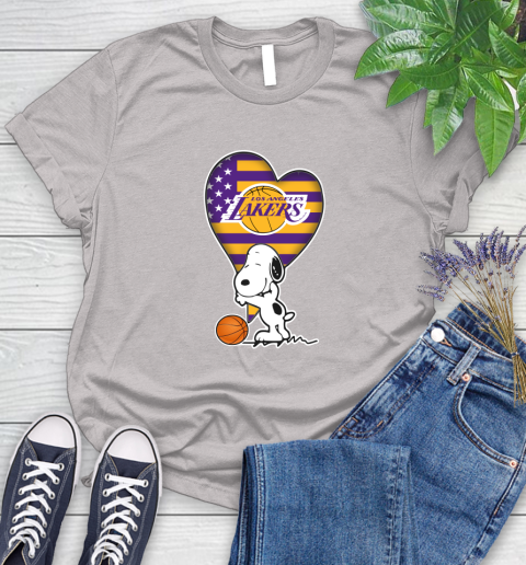 Los Angeles Lakers NBA Basketball The Peanuts Movie Adorable Snoopy Women's T-Shirt 10