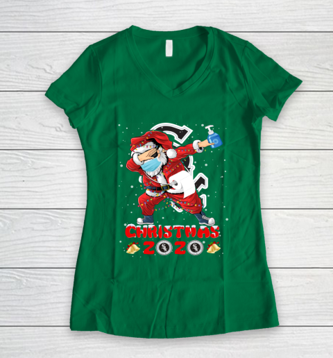 Chicago White Sox Funny Santa Claus Dabbing Christmas 2020 MLB Women's V-Neck T-Shirt 3