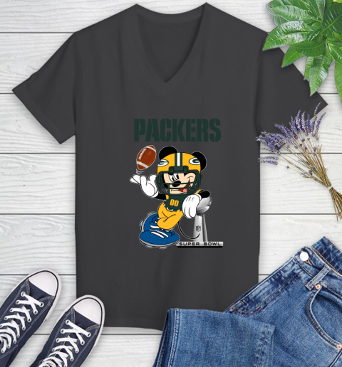 NFL Green Bay Packers Mickey Mouse Disney Super Bowl Football T Shirt Women's V-Neck T-Shirt 8