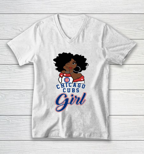 Chicago Cubs Girl MLB V-Neck T-Shirt - Image 3