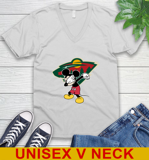 Minnesota Wild NHL Hockey Dabbing Mickey Disney Sports V-Neck T-Shirt