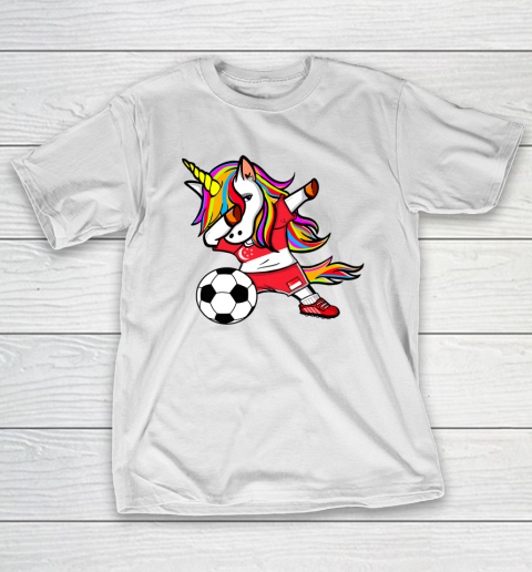 Dabbing Unicorn Singapore Football Singaporean Flag Soccer T-Shirt