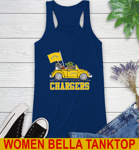 NFL Football Los Angeles Chargers Darth Vader Baby Yoda Driving Star Wars Shirt Racerback Tank 9