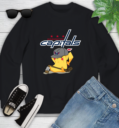 NHL Pikachu Hockey Sports Washington Capitals Youth Sweatshirt 2