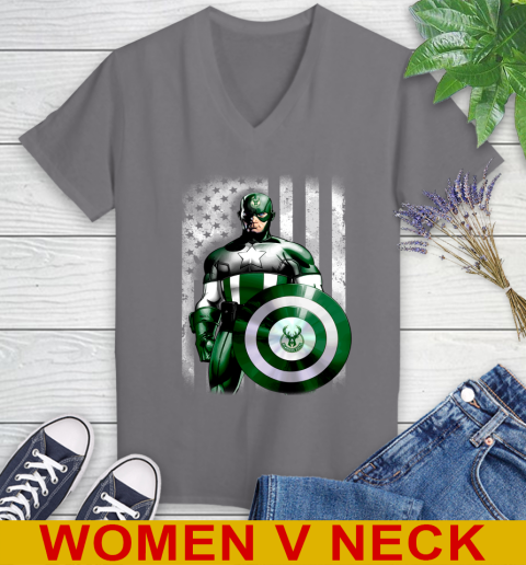 Milwaukee Bucks NBA Basketball Captain America Marvel Avengers American Flag Shirt Women's V-Neck T-Shirt 11