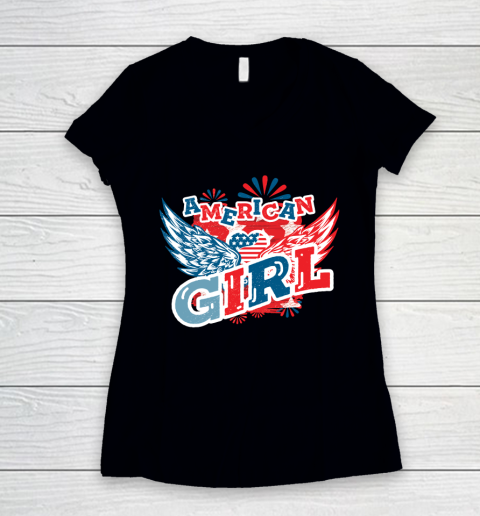4th Of July American Girl, Fourth Of July Women's V-Neck T-Shirt