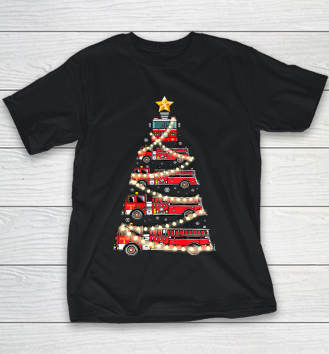 Firefighter Truck Christmas Tree Tee Funny Christmas Gift Youth T-Shirt