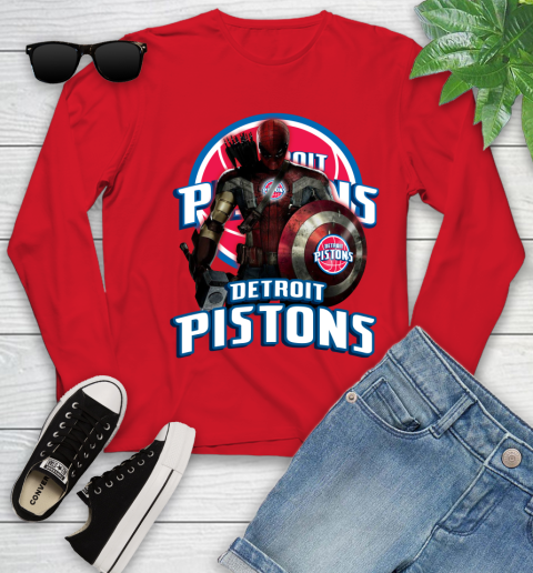 Detroit Pistons NBA Basketball Captain America Thor Spider Man Hawkeye Avengers Youth Long Sleeve 11