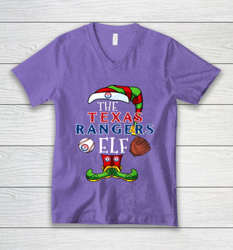 Texas Rangers Christmas ELF Funny MLB V-Neck T-Shirt 8