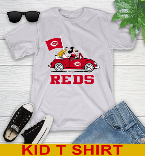 MLB Baseball Cincinnati Reds Pluto Mickey Driving Disney Shirt Youth T-Shirt 5