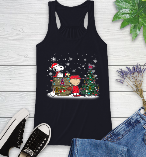 MLB Los Angeles Angels Snoopy Charlie Brown Christmas Baseball Commissioner's Trophy Racerback Tank 9