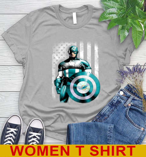 Miami Dolphins NFL Football Captain America Marvel Avengers American Flag Shirt Women's T-Shirt 5