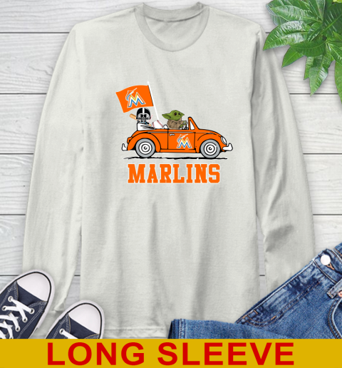 MLB Baseball Miami Marlins Darth Vader Baby Yoda Driving Star Wars Shirt Long Sleeve T-Shirt 12