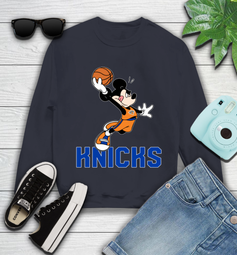 NBA Basketball New York Knicks Cheerful Mickey Mouse Shirt Youth Sweatshirt 3