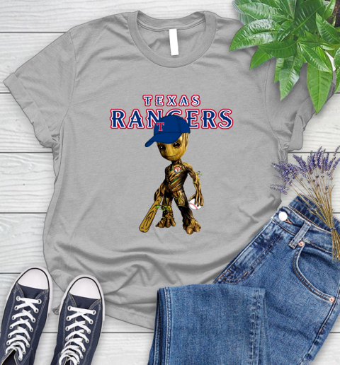 MLB Texas Rangers Groot Guardians Of The Galaxy Baseball Women's T-Shirt 5