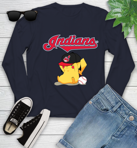 MLB Pikachu Baseball Sports Cleveland Indians Youth Long Sleeve 3