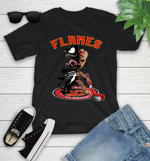 NHL Calgary Flames Hockey Venom Groot Guardians Of The Galaxy Youth T-Shirt 2