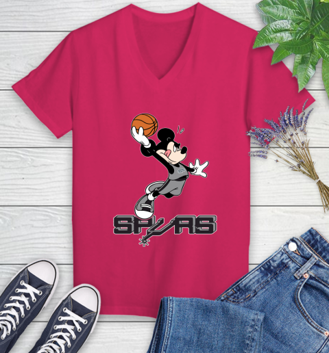 NBA Basketball San Antonio Spurs Cheerful Mickey Mouse Shirt Women's V-Neck T-Shirt 8