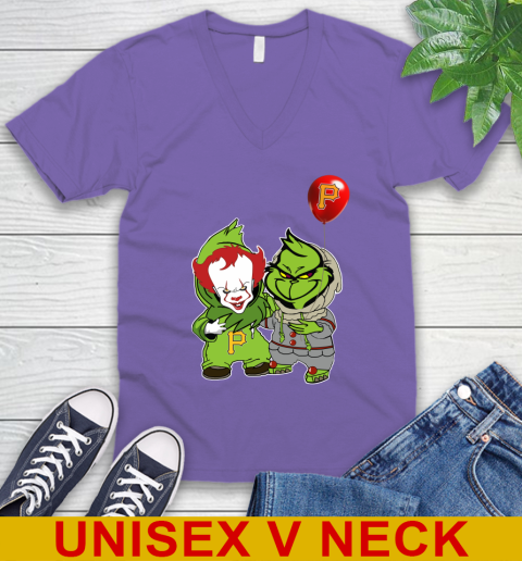 Baby Pennywise Grinch Christmas MLB Baseball Pittsburgh Pirates V-Neck T-Shirt 9