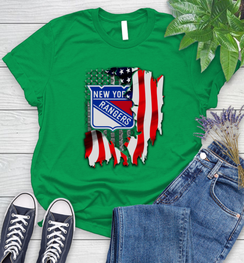 New York Rangers NHL Hockey American Flag Women's T-Shirt 9