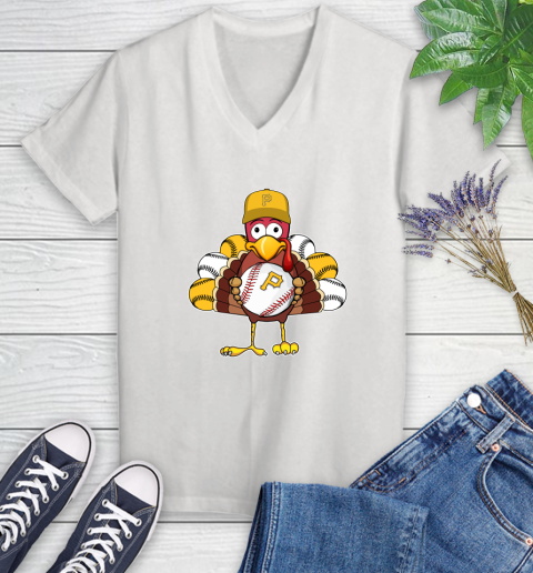 Pittsburgh Pirates Turkey thanksgiving Women's V-Neck T-Shirt