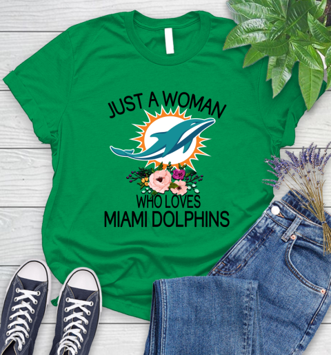 NFL Just A Woman Who Loves Miami Dolphins Football Sports Women's T-Shirt 4