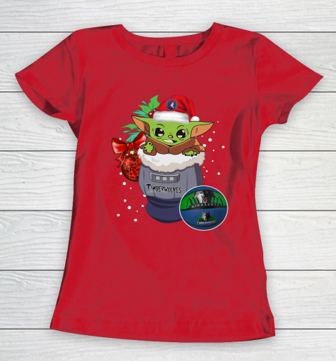 Minnesota Timberwolves Christmas Baby Yoda Star Wars Funny Happy NBA Women's T-Shirt 10