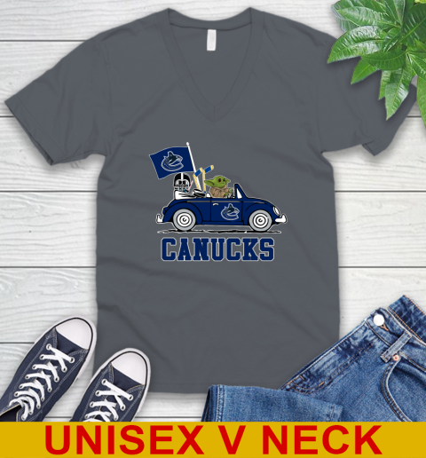 NHL Hockey Vancouver Canucks Darth Vader Baby Yoda Driving Star Wars Shirt V-Neck T-Shirt 5