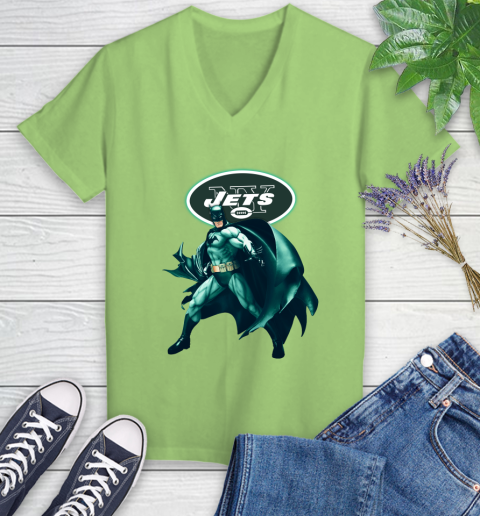 NFL Batman Football Sports New York Jets Women's V-Neck T-Shirt 11