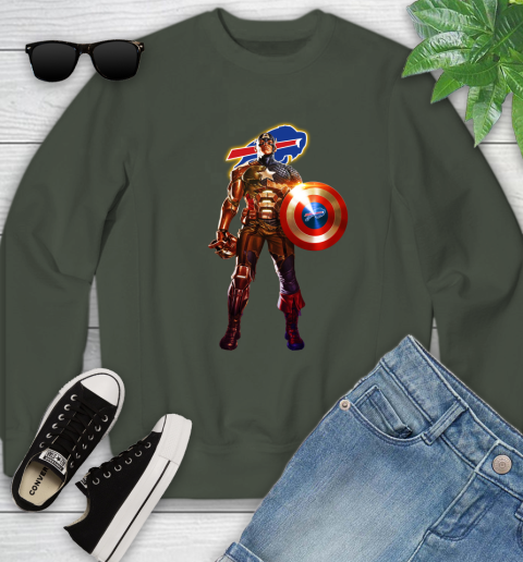 NFL Captain America Marvel Avengers Endgame Football Sports Buffalo Bills Youth Sweatshirt 10